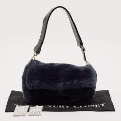 Pre Owned Furla Dark Blue Faux Fur Caos Shoulder Bag