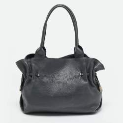 Furla Dark Grey Leather Side Drawstring Tote