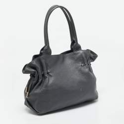 Furla Dark Grey Leather Side Drawstring Tote