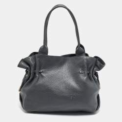 Furla Dark Grey Leather Side Drawstring Tote