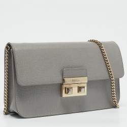 Furla Grey Saffiano Leather Mini Metropolis Crossbody Bag