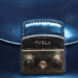 Furla Blue Patent Leather Mini Metropolis Crossbody Bag