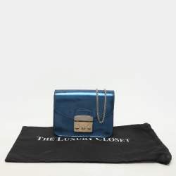 Furla Blue Patent Leather Mini Metropolis Crossbody Bag