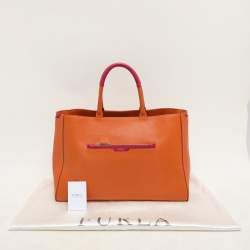 Furla Orange/Magenta Leather Tote