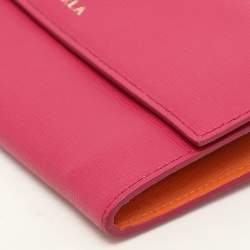 Pre Owned Furla Pink/Orange Leather Flap Wallet
