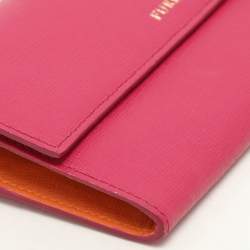 Pre Owned Furla Pink/Orange Leather Flap Wallet