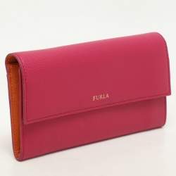 Pre Owned Furla Pink/Orange Leather Flap Wallet
