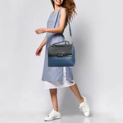 Furla Blue/Grey Leather Artesia Creta Top Handle Bag