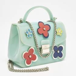 Furla Green Rubber Mini Floral Candy Bon Bon Bag