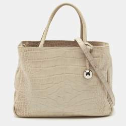 Furla Light Beige Croc Embossed Leather Practica Tote