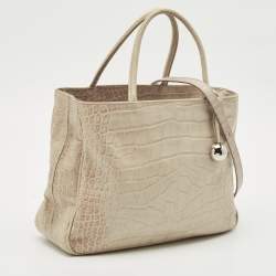 Furla Light Beige Croc Embossed Leather Practica Tote