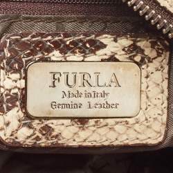 Furla Beige Python Embossed Leather Satchel