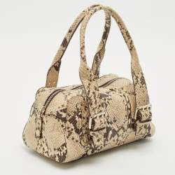 Furla Beige Python Embossed Leather Satchel