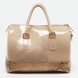 Furla Peach Python Embossed Leather and Rubber Candy Boston Bag