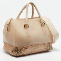 Furla Peach Python Embossed Leather and Rubber Candy Boston Bag