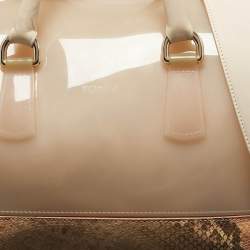 Furla Peach Python Embossed Leather and Rubber Candy Boston Bag
