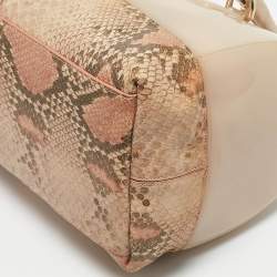 Furla Peach Python Embossed Leather and Rubber Candy Boston Bag