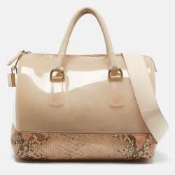 Furla Peach Python Embossed Leather and Rubber Candy Boston Bag