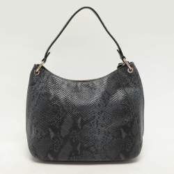 Furla Blue/Black Python Embossed Leather Hobo