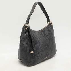 Furla Blue/Black Python Embossed Leather Hobo