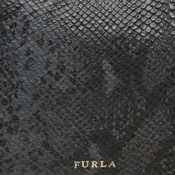Furla Blue/Black Python Embossed Leather Hobo
