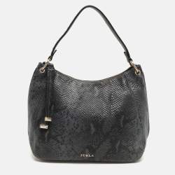 Furla Blue/Black Python Embossed Leather Hobo