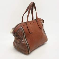 Furla Brown Leather Zip Detail Satchel