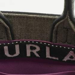 Furla Grey/Black Canvas and Leather Mini Varsity Style Tote