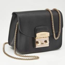 Furla Black Leather Mini Metropolis Crossbody Bag