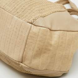 Furla Cream Croc Embossed and Python Embossed Leather Tassel Hobo