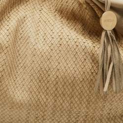 Furla Cream Croc Embossed and Python Embossed Leather Tassel Hobo