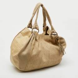 Furla Cream Croc Embossed and Python Embossed Leather Tassel Hobo