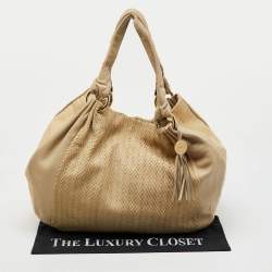 Furla Cream Croc Embossed and Python Embossed Leather Tassel Hobo