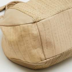 Furla Cream Croc Embossed and Python Embossed Leather Tassel Hobo