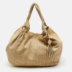 Furla Cream Croc Embossed and Python Embossed Leather Tassel Hobo