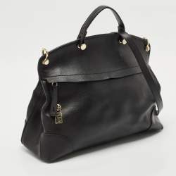 Pre Owned Furla Black Leather Piper Dome Satchel