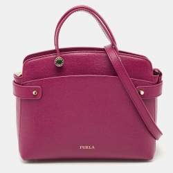 Pre Owned Furla Magenta Leather Agata Satchel