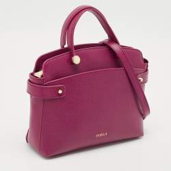 Pre Owned Furla Magenta Leather Agata Satchel