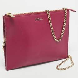 Furla Fuchsia Leather Flat Chain Clutch