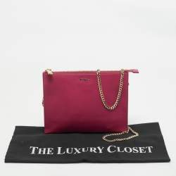 Furla Fuchsia Leather Flat Chain Clutch
