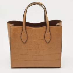 Furla Tan Croc Embossed Leather Tote