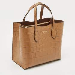 Furla Tan Croc Embossed Leather Tote