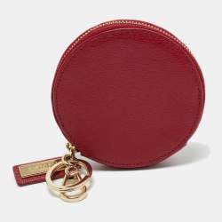 Furla Red Leather Keychain Round Zip Coin Purse