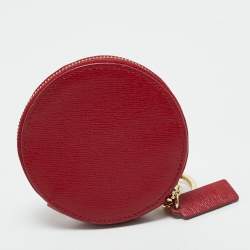 Furla Red Leather Keychain Round Zip Coin Purse