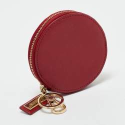 Furla Red Leather Keychain Round Zip Coin Purse
