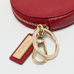 Furla Red Leather Keychain Round Zip Coin Purse