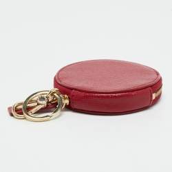 Furla Red Leather Keychain Round Zip Coin Purse