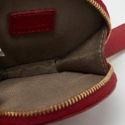 Furla Red Leather Keychain Round Zip Coin Purse