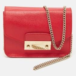 Furla Red Leather Mini Metropolis Chain Shoulder Bag