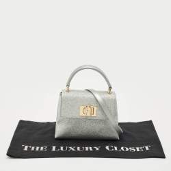 Furla Silver Glitter and Leather Mini 1927 Top Handle Bag